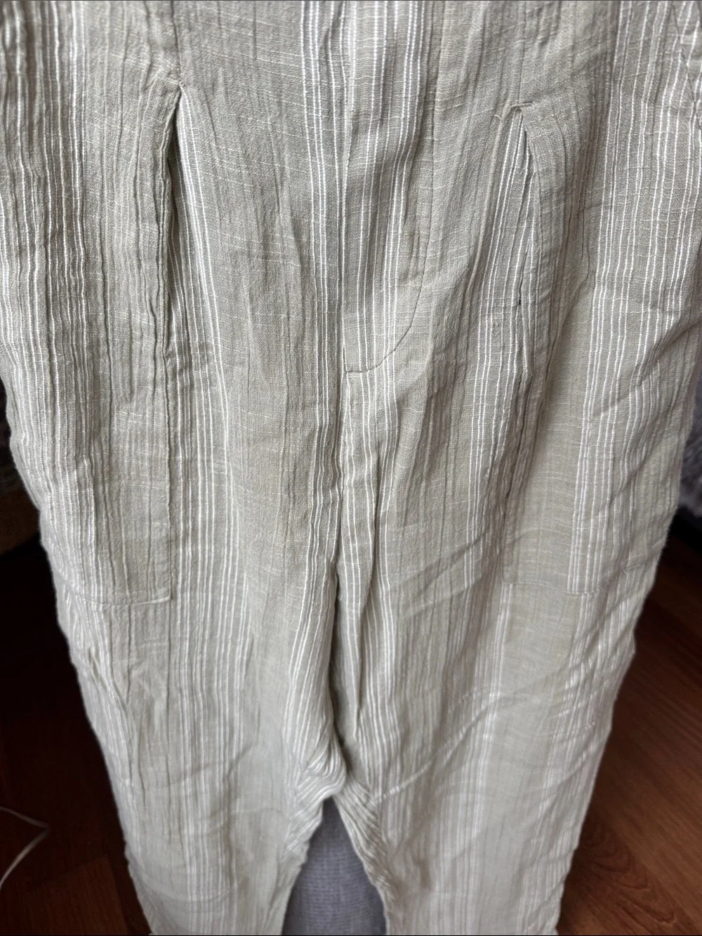 Free People Cream Textured Drawstring Trousers